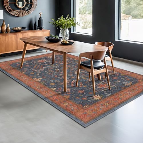Hazo Haus Navy Blue Area Rug 5x7 Living Room Rug - Machine Washable Rugs for Bedroom, Dining Room, Kitchen Floor, Small Office, Low Pile Non-Slip Rubber Backing & Stain Resistance - Image 3