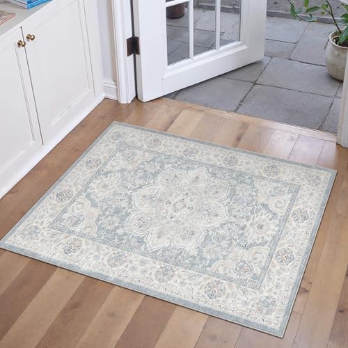HUGEAR Blue 2x3 Washable Area Rug Vintage Indoor Carpet by HUGEAR