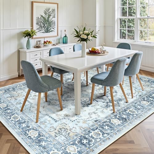 Lofus 8x10 Light Blue Rugs for Bedroom Living Room, Vintage Boho Carpet - Image 3