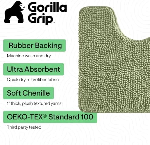 GORILLA GRIP Chenille Bath Rug Mat for Oval Toilet Base, 24x19 Sage - Image 3
