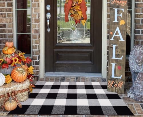 Fall Buffalo Plaid Doormat 24"x35"Black White Outdoor Rug for Front Porch - Image 6
