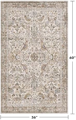 Washable 3x5 Moss Large Entryway Rugs - Low Pile Soft Boho Area Rug for Bedroom Beside Bed, Laundry, Non Slip Floral Kitchen Mat for Floor, Vintage Botanical Design Stain Resistant Carpet - Image 2