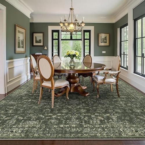 10x12 Washable Living Room Area Rug Soft Boho Dark Green Large Carpet - Image 3