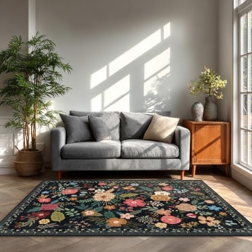 6x9 Washable Area Rugs for Living Room Soft Carpet (Black) - Image 2