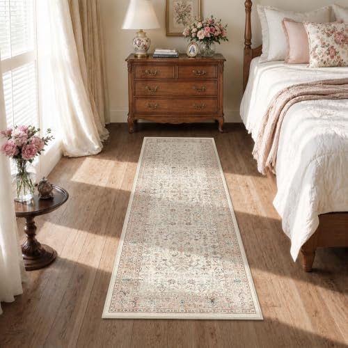 2x6 Washable Kitchen Runner Rug Non-Slip Vintage Pink Throw Carpet - Image 4