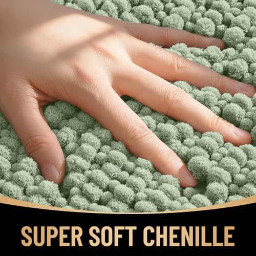 OLANLY Thick Chenille Small Bathroom Rugs Mats 24x16, Sage Green - Image 2