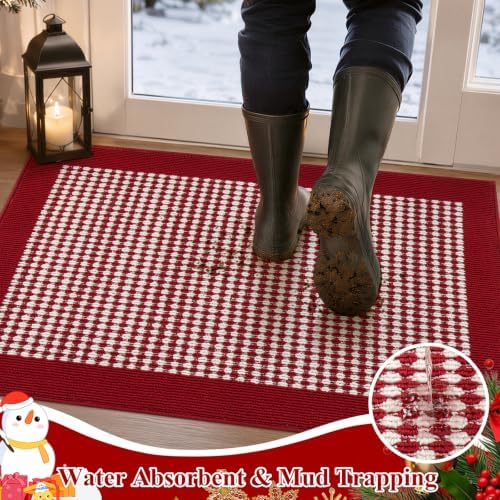 Ileading Christmas Indoor Doormat Washable Red Muddy Rugs for Dogs 32"x48" - Image 3