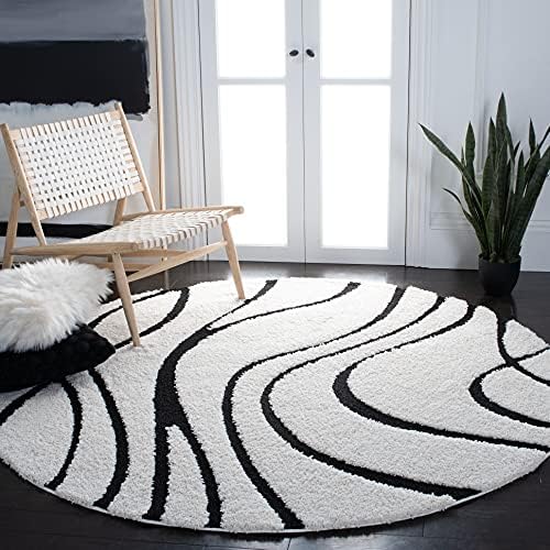 Safavieh Florida Shag Collection Area Rug - 3' Round, Ivory & Black, Non-Shedding & Easy Care, 1.2-inch Thick, Ideal for The Living Room, Dining, Bedroom (SG471) by Unknown