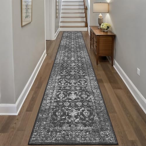 2x12 Washable Kitchen Runner Rug Non-Slip Vintage Black Throw Carpet - Image 4