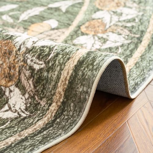 jinchan 4ft Round Rug Floral Vintage Washable Area Rug, Green - Image 7