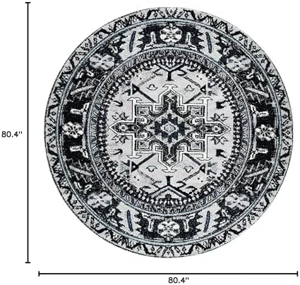 SAFAVIEH Vintage Hamadan Collection Area Rug - 6'7" Round, Light Grey & Dark Grey, Traditional Persian Design, Non-Shedding & Easy to Clean, Ideal for Living Room, Bedroom, Dining Space (VTH211F) - Image 2