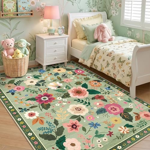 RELEANY Floral Washable 3x5 Area Rugs LightGreen - Image 2