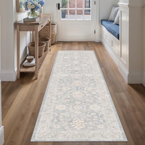 2x8 Blue Cream Neutral Runner Rug - Image 3