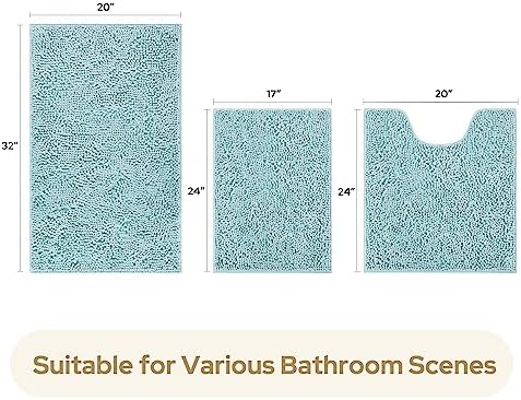 HOMEIDEAS Bathroom Rugs Set of 3, Super Soft Absorbent Chenille Bath Rugs - Image 3