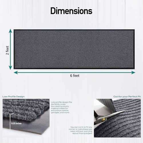 MaxMat® Heavy Duty Floor Mat - Large Commercial, Indoor/Outdoor, Waterproof, Low-Profile, Easy to Clean Doormat (2 x 6 Feet, Grey, MXM-RIB0026GY) - Image 3