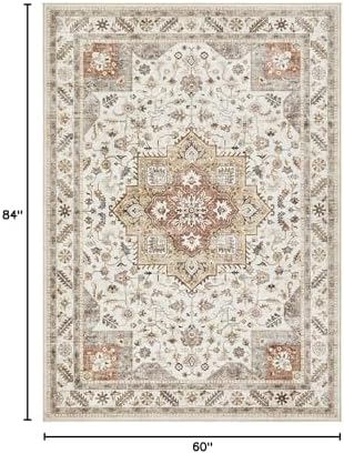 cotiled 5x7 Area Rug for Living Room, Washable, Traditional, Golden Taupe - Image 2
