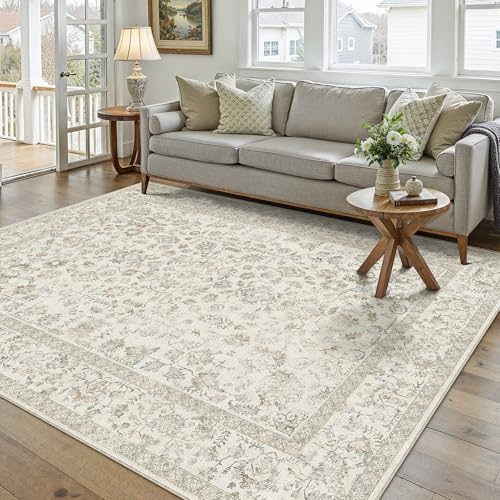 PureCozy 5x7 Taupe Area Rug Washable Non Slip Vintage Living Room Carpet by PureCozy