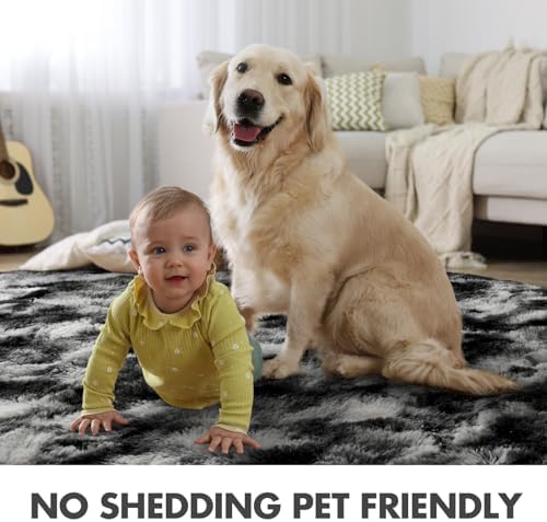 4x6 Ft Shag Area Rug for Bedroom Living Room, Tie-Dyed Ultra Soft Fluffy Furry Rugs for Indoor Floor, Aesthetic Carpet for Kids Home Decor (Black Grey) - Image 6