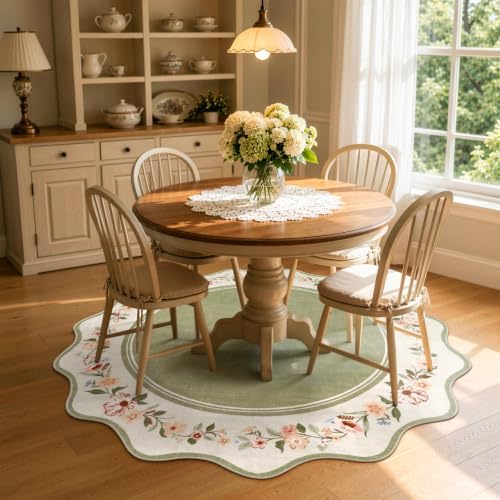 Lahome Round Dining Room Rug 6ft, Green Floral Area Rug by Lahome