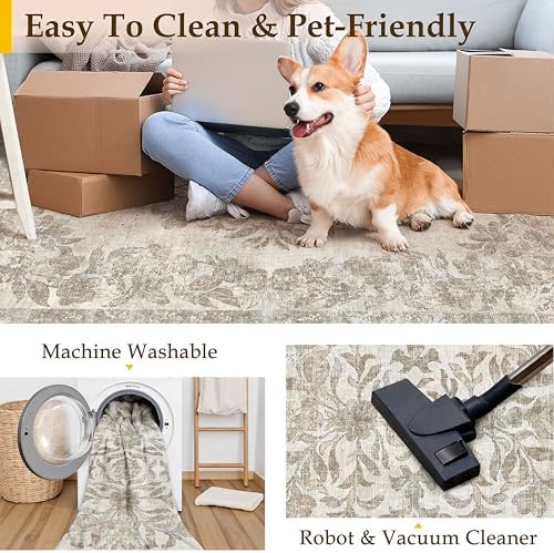 PureCozy 4x6 Washable Area Rug Bedroom Cream Beige Vintage Small Carpet - Image 6