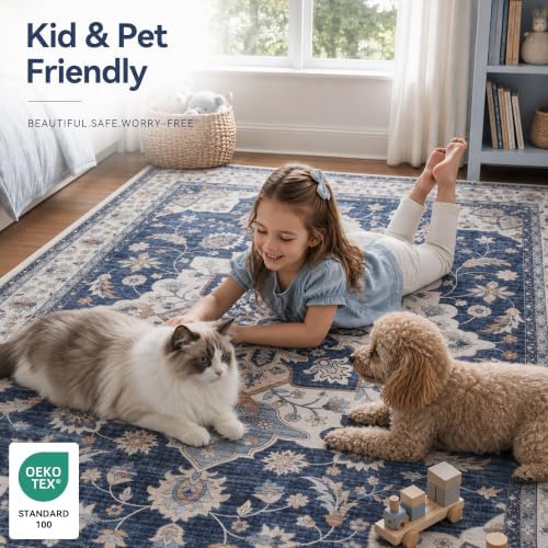9x12 Area Rugs for Living Room, Washable Area Rug, Blue - Image 5