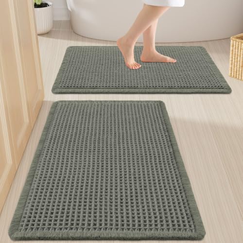 Smiry Waffle Bathroom Rugs Sets 2 Piece (30x20+24x16, Green) by Smiry