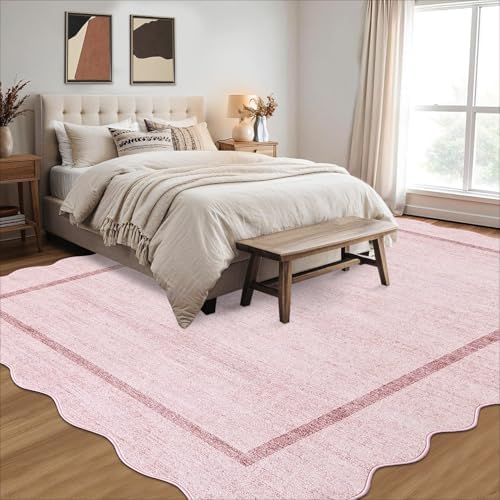 GarveeHome Scalloped Washable Area Rugs 8x10 Rugs for Living Room, Pink - Image 3