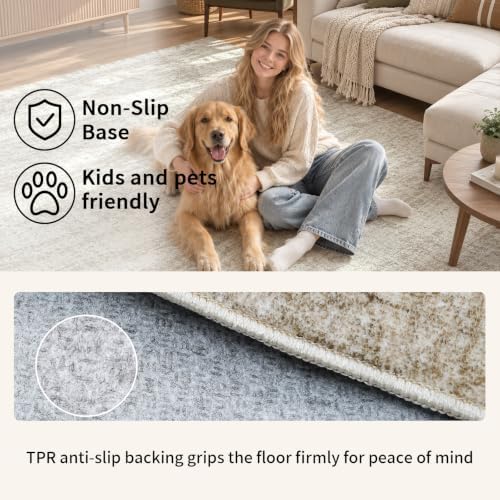 Area Rugs for Living Room 6x9 Large Washable Non-Slip Vintage Beige - Image 3
