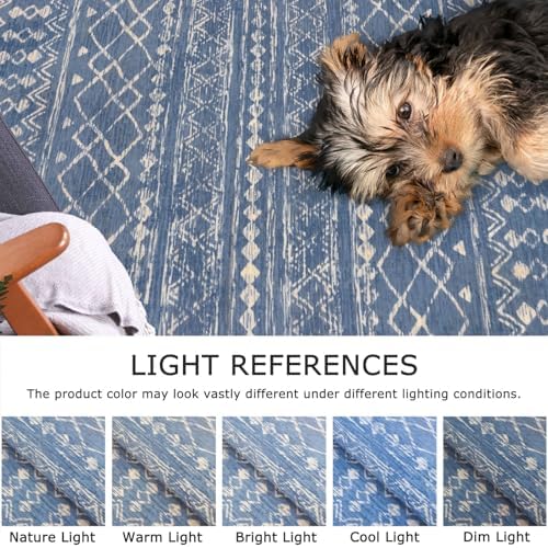 KUTA 3x5 Boho Area Rug for Living Room Blue Beige Washable Entry Rugs - Image 5