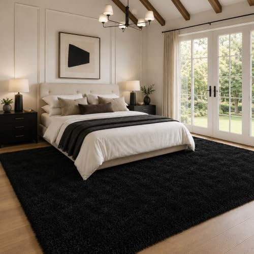 9x12 Ft Black Fluffy Area Rug for Living Room, Soft Washable Carpet - Image 2
