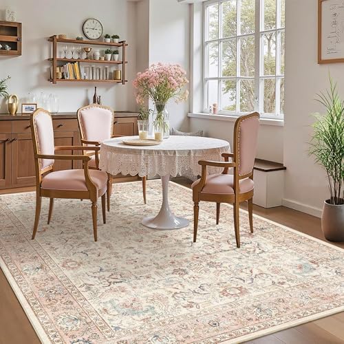 5x7 Washable Bedroom Area Rug Non-Slip Vintage Pink Throw Carpet - Image 3