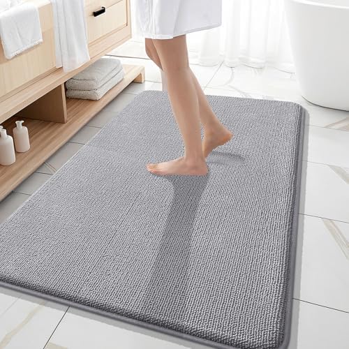 OLANLY Thick Memory Foam Large Bathroom Rug 59x35, Absorbent Bath Mat, Grey by OLANLY
