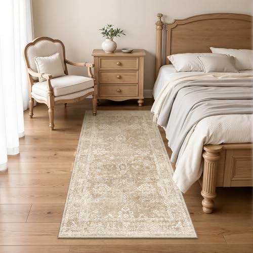 Madane Washable Runner Rug 3x6, Soft Kitchen Hallway Rug Beige/Brown - Image 2