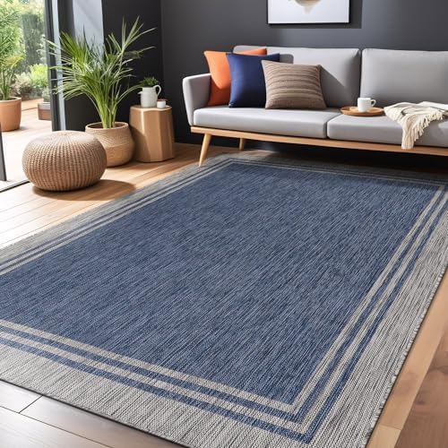 Luul Home Bordered Outdoor Rug 8x10 Washable Outside Carpet for Indoor Patio Porch Waterproof Easy Cleaning Non Shedding Area Rugs Navy 8 x 10 - Image 5