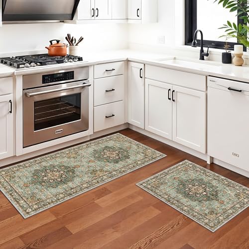 Washable 2x5 Hallway Runner Rug: Vintage Floral Water Resistant Kitchen Rug - Image 3