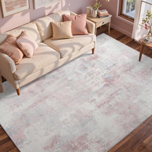 9x12 Ft Abstract Washable Area Rugs for Living Room Dusty Pink - Image 3