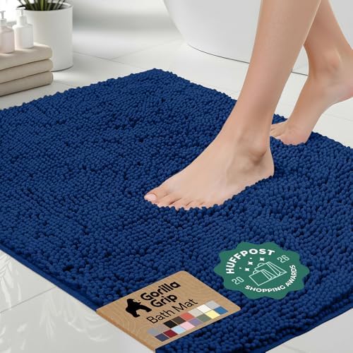 GORILLA GRIP Bath Rug Mat for Bathroom, Absorbent Chenille 44x26 Royal Blue by GorillaGrip