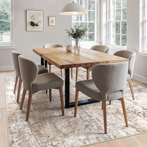 UERMEI Square Area Rugs : Washable 8x8 Neutral Modern Abstract Carpet for Living Room Bedroom - Soft Floor Mat with Non Slip Backing for Kitchen Nursery Dorms Farmhouse Home Decor - Brown/Grey/Red - Image 3