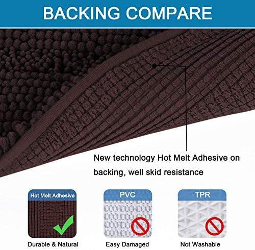 H.VERSAILTEX Bath Mats for Bathroom Non Slip Extra Thick Chenille Striped Bath Rug 24" x 36" Absorbent Non Skid Fluffy Soft Shaggy Rugs Washable Plush Mats for Indoor, Bath Room, Tub - Chocolate - Image 4