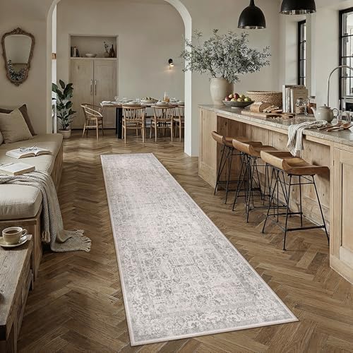 PureCozy Gray Runner Rug 2'6"x10' Vintage Floral by PureCozy