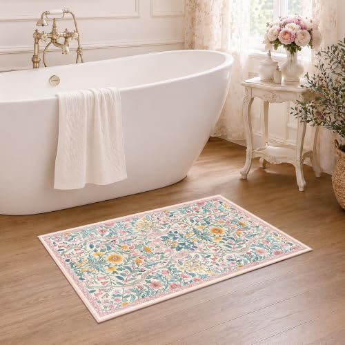 Floral 2x3 Entryway Rug Washable Doormat Indoor Throw Rug, Pink - Image 4