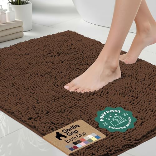 GORILLA GRIP Bath Rug Mat for Bathroom, Absorbent Chenille, 48x17 Brown by GorillaGrip