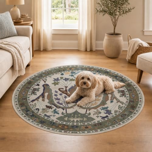 Area Rug for Living Room 5 Round Washable Floral Rug - Image 5