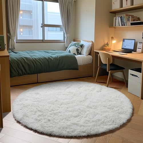 ONASAR Cream White Round Rugs 5ft for Bedroom Living Room, Ivory Fluffy Circle Area Rug for Kids Girls Boys Teen, Soft Plush Shaggy Carpet for Nursery Dorm Classroom Playroom Home Decor Aesthetic - Image 4