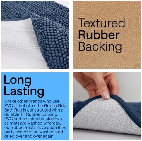GORILLA GRIP Bath Rug Mat for Bathroom, Absorbent Chenille, 60x17 Navy Blue - Image 3