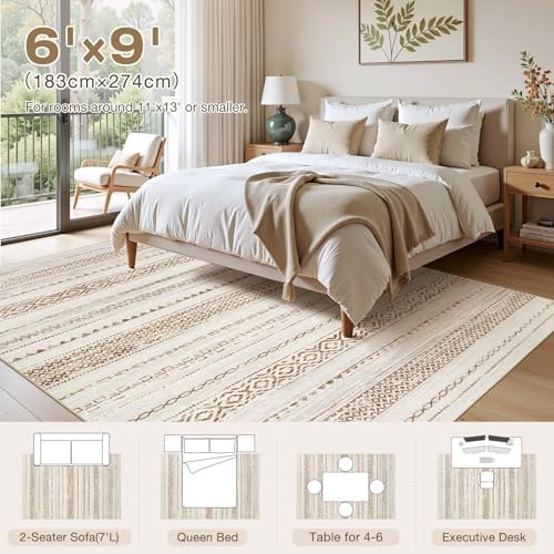 kakania Washable 6x9 Area Rug for Living Room: Boho Geometry Home Decor - Image 2