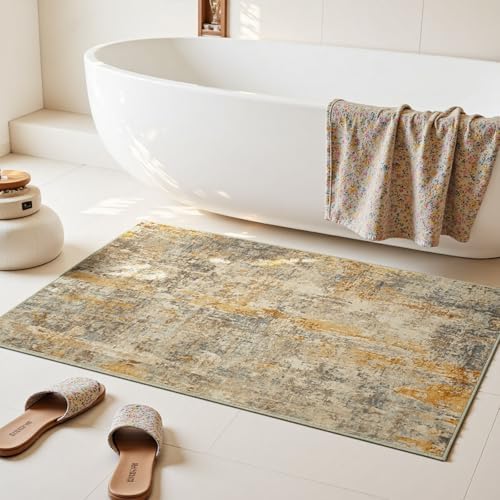 Entrance Rugs Indoor 2x3 Beige Entry Rug Washable Abstract Small Area Rug Non-Slip Low Pile Light Tan Throw Rugs for Entryway, Kitchen Floor, Front Door Indoor Door Mat, Bedroom Bedside - Image 3