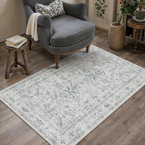 PureCozy Blue Small Area Rug 4x6 Vintage Neutral - Image 5