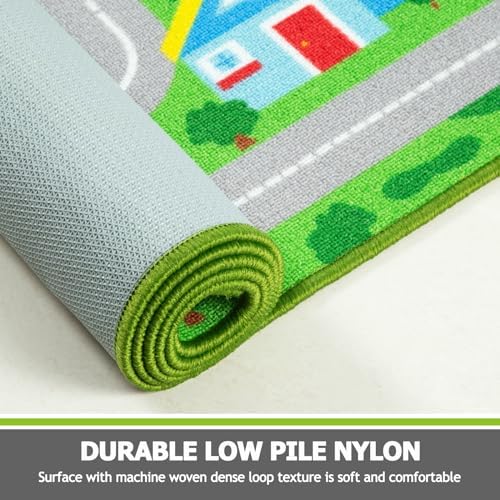 Capslpad Green Car Road Kid Rug Carpet Playmat for Playoom Traffic Road Kids Play Mat for Toddler Non Slip Washable City Map Race Track Carpet Rug for Kids Room Playroom Classroom Decor,6.6'x9.8' - Image 3