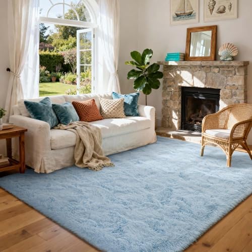 4x6 Ft Shag Rugs for Bedroom Living Room, Ultra Soft Fluffy Furry Area Rugs for Indoor Floor, Aesthetic Carpet for Kids Home Decor (Light Blue) by Cuzwlovita